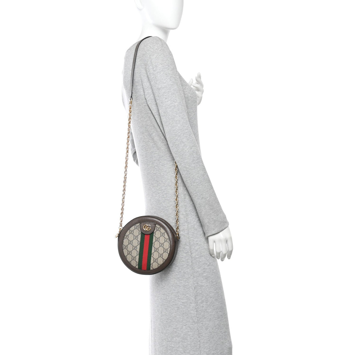 GG Supreme Monogram Web Mini Ophidia Round Shoulder Bag Brown product image 2, provided for visual reference and product