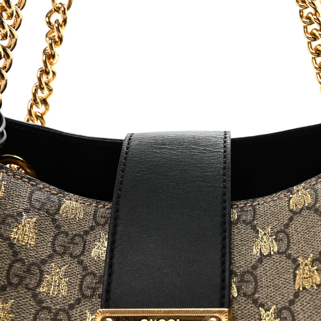 GG Supreme Monogram Bees Medium Padlock Tote Beige Oro Black product image 8, provided for visual reference and product