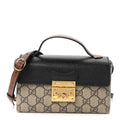 GG Supreme Monogram Calfskin Mini Padlock Top Handle Shoulder Bag Beige Black Cuir product image 1, provided for visual