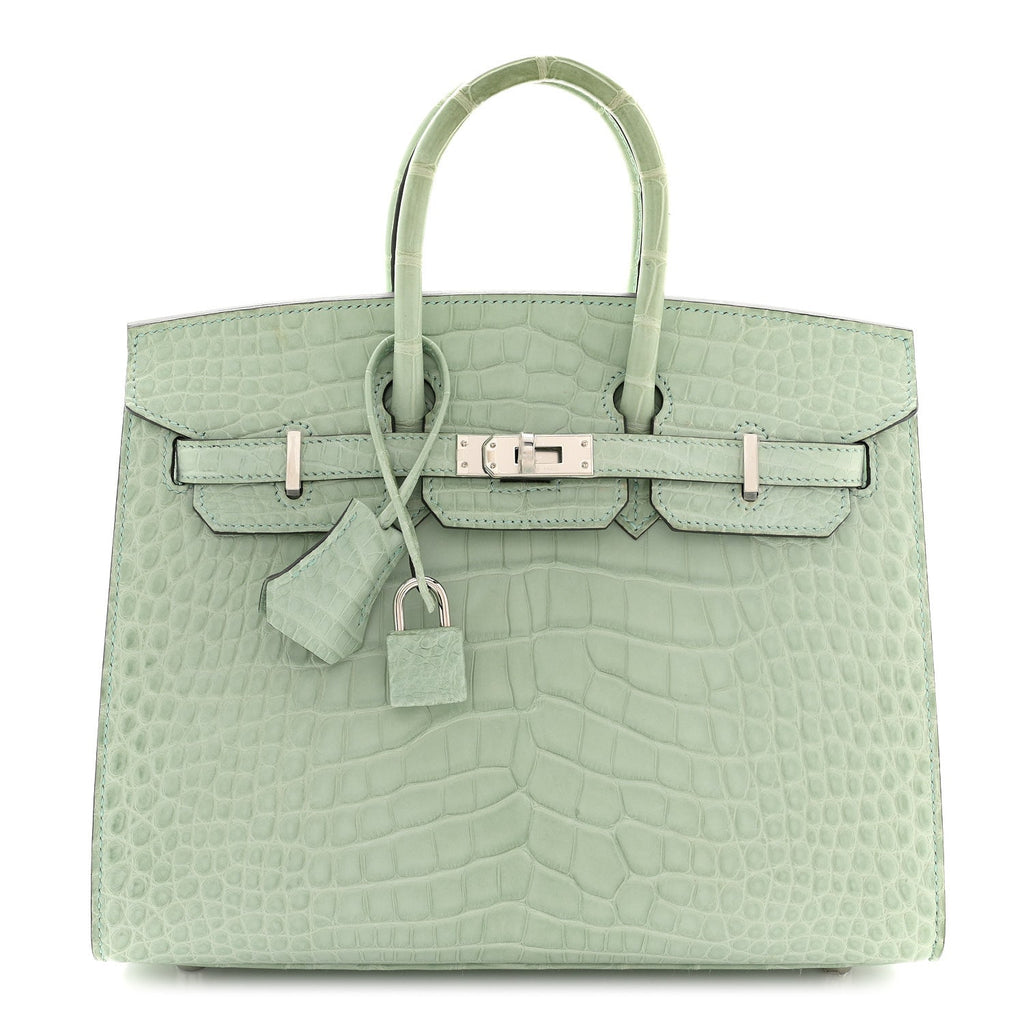Matte Alligator Birkin Sellier 25 Vert D'eau product image 1, provided for visual reference and product detail review