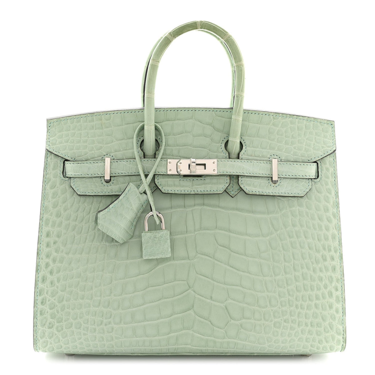 Matte Alligator Birkin Sellier 25 Vert D'eau product image 1, provided for visual reference and product detail review