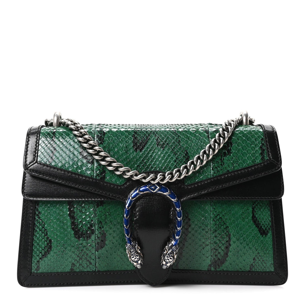 Snakeskin Enamel Small Dionysus Shoulder Bag Green product image 1, provided for visual reference and product detail review
