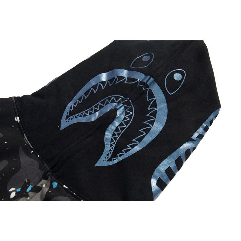 Bathing Ape Hoodie Starry Sky Sweater Black and White Starry Sky Blue Shark Hat Printed Casual Hooded Sweater product image