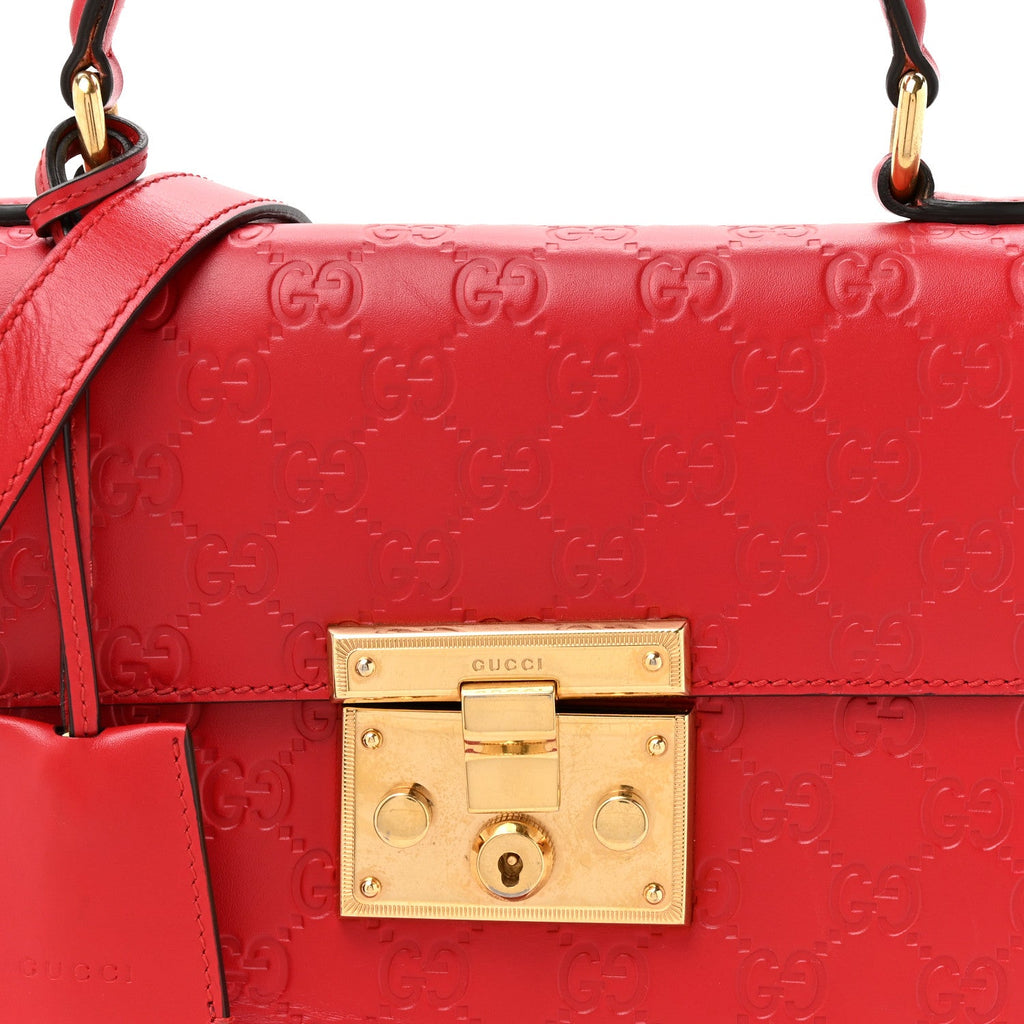 Guccissima Signature Small Padlock Top Handle Bag Hibiscus Red product image 8, provided for visual reference and product