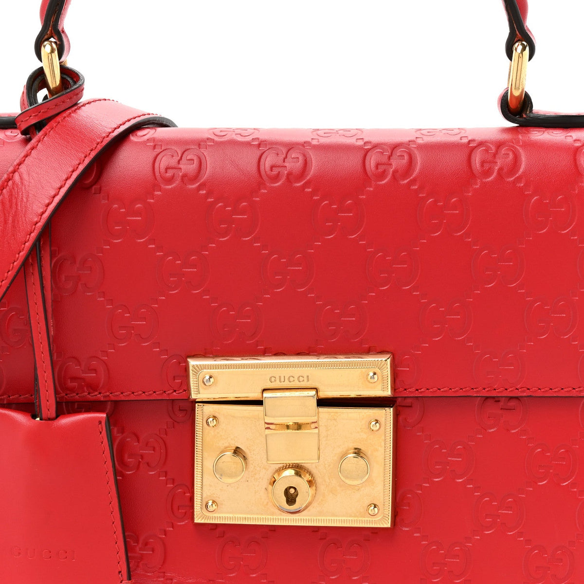 Guccissima Signature Small Padlock Top Handle Bag Hibiscus Red product image 8, provided for visual reference and product