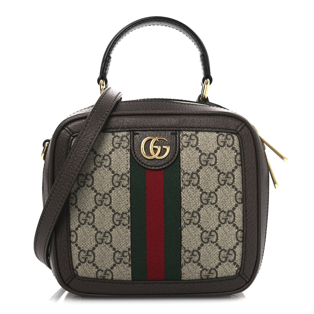 GG Supreme Monogram Textured Dollar Calfskin Mini Ophidia Top Handle Square Shoulder Bag Beige Ebony New Acero product image