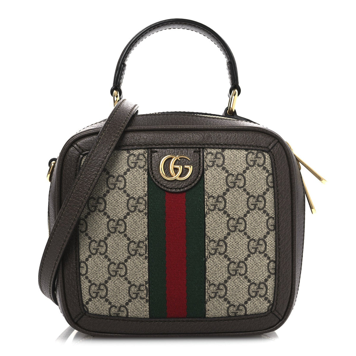 GG Supreme Monogram Textured Dollar Calfskin Mini Ophidia Top Handle Square Shoulder Bag Beige Ebony New Acero product image