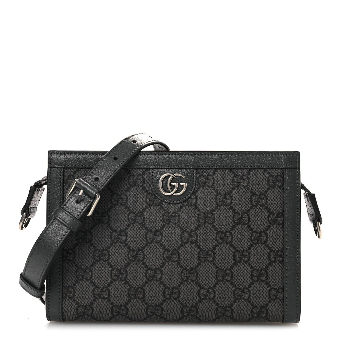 GG Supreme Monogram Textured Dollar Calfskin Web Small Ophidia Shoulder Bag Grey Black Graphite Grey product image 1,