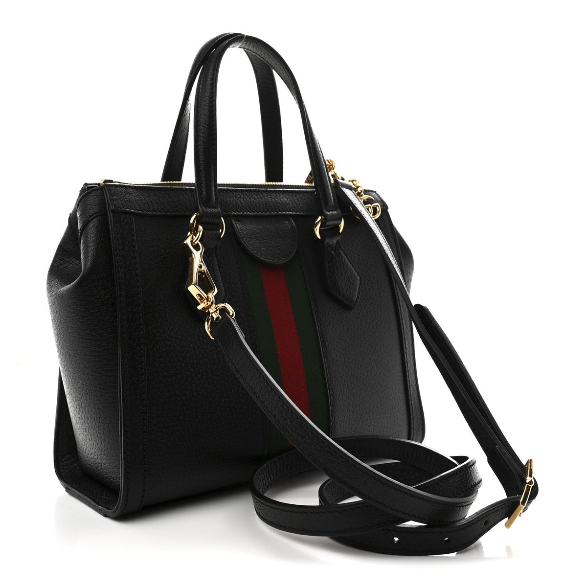 Textured Calfskin Web Small Ophidia Tote Bag Black product image 3, provided for visual reference and product detail review