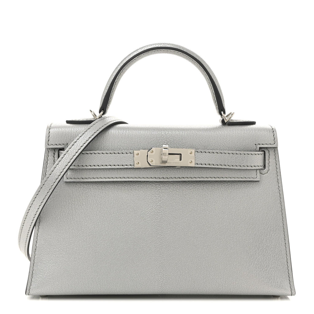 Metallic Chevre Chamkilight Mini Kelly Sellier 20 Argent product image 1, provided for visual reference and product detail