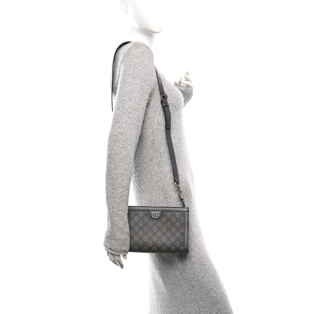 GG Supreme Monogram Textured Dollar Calfskin Web Small Ophidia Shoulder Bag Grey Black Graphite Grey product image 2,