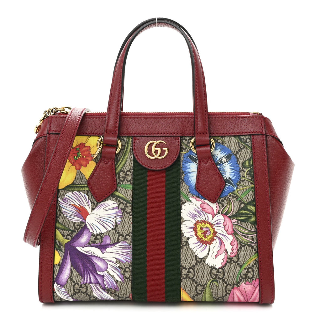 GG Supreme Monogram Flora Web Small Ophidia Tote Bag Red product image 1, provided for visual reference and product detail