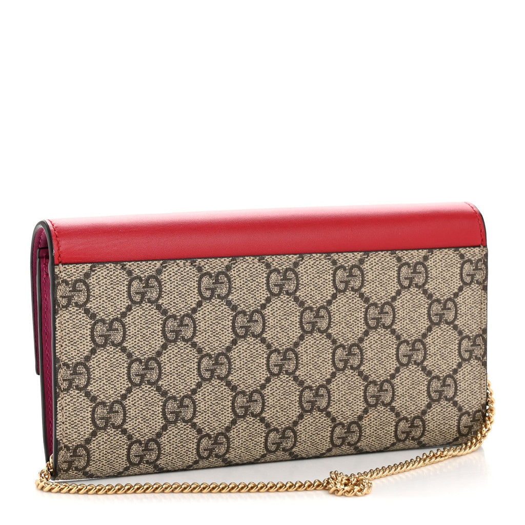 GG Supreme Monogram Moon Calfskin Padlock Continental Chain Wallet Beige Ebony Hibiscus Red New Rosette product image 3,