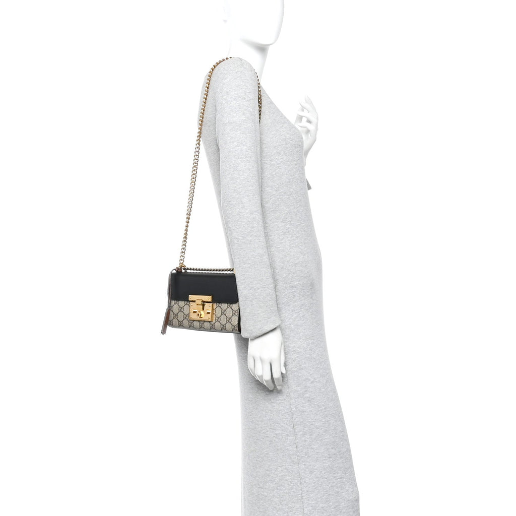 GG Supreme Monogram Calfskin Small Padlock Shoulder Bag Beige Black Cuir product image 2, provided for visual reference and