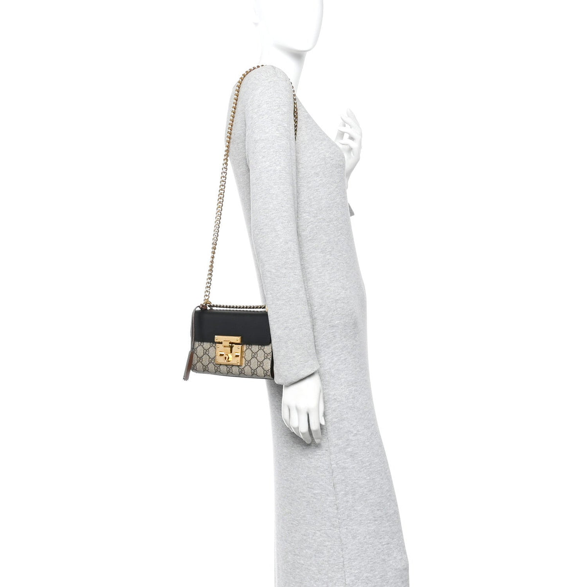GG Supreme Monogram Calfskin Small Padlock Shoulder Bag Beige Black Cuir product image 2, provided for visual reference and