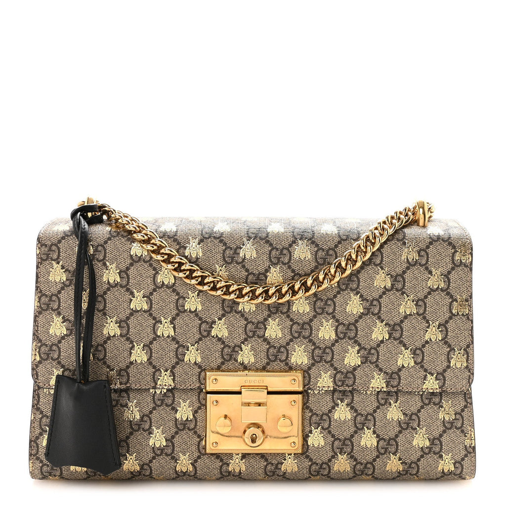GG Supreme Monogram Bees Medium Padlock Shoulder Bag Beige Oro Black product image 1, provided for visual reference and