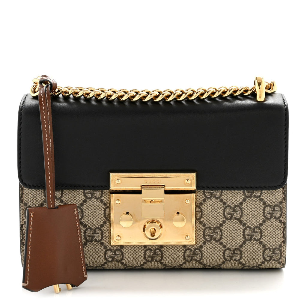 GG Supreme Monogram Calfskin Small Padlock Shoulder Bag Beige Black Cuir product image 1, provided for visual reference and
