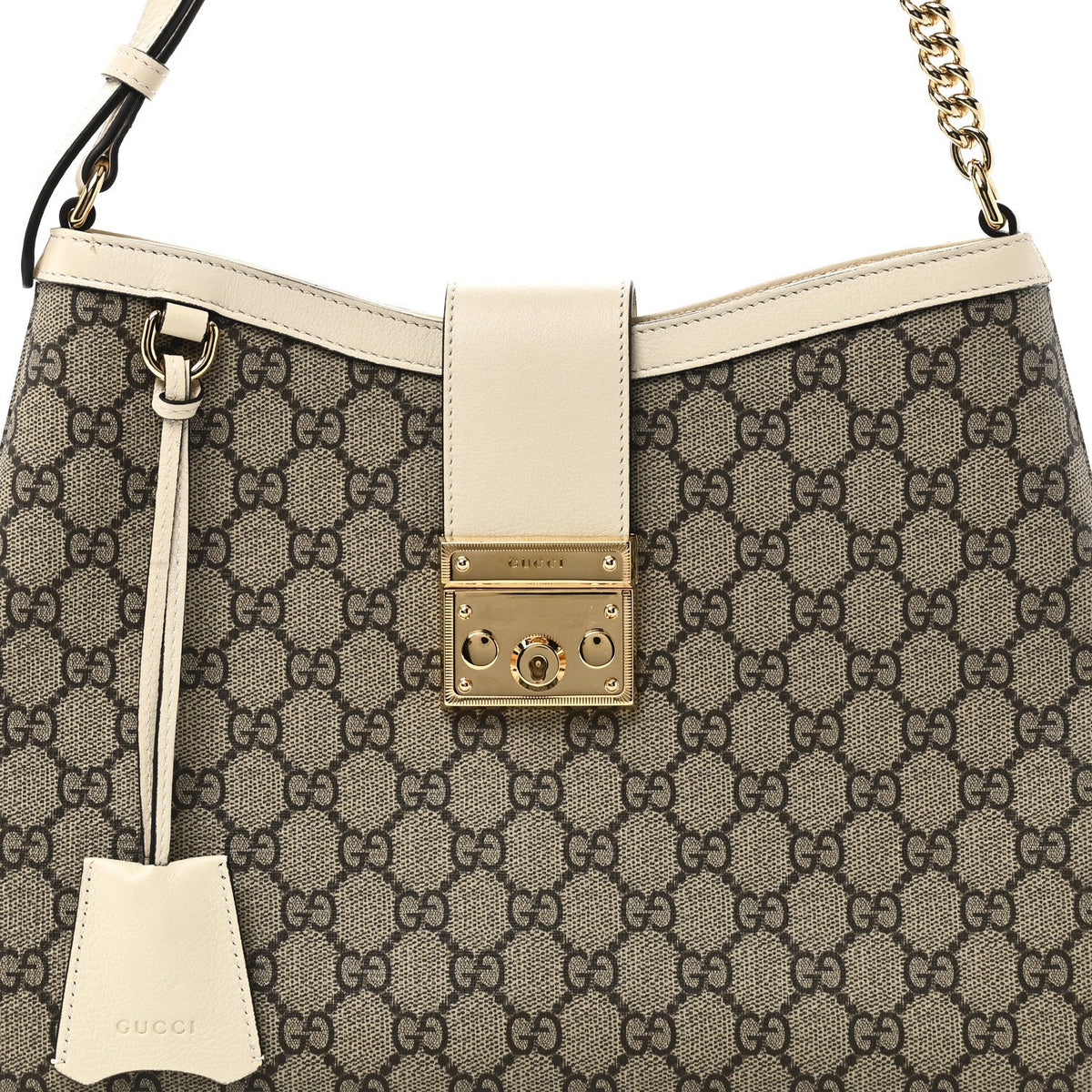 GG Supreme Monogram Moon Calfskin Medium Padlock Shoulder Bag Beige Ebony Mystic White product image 8, provided for visual