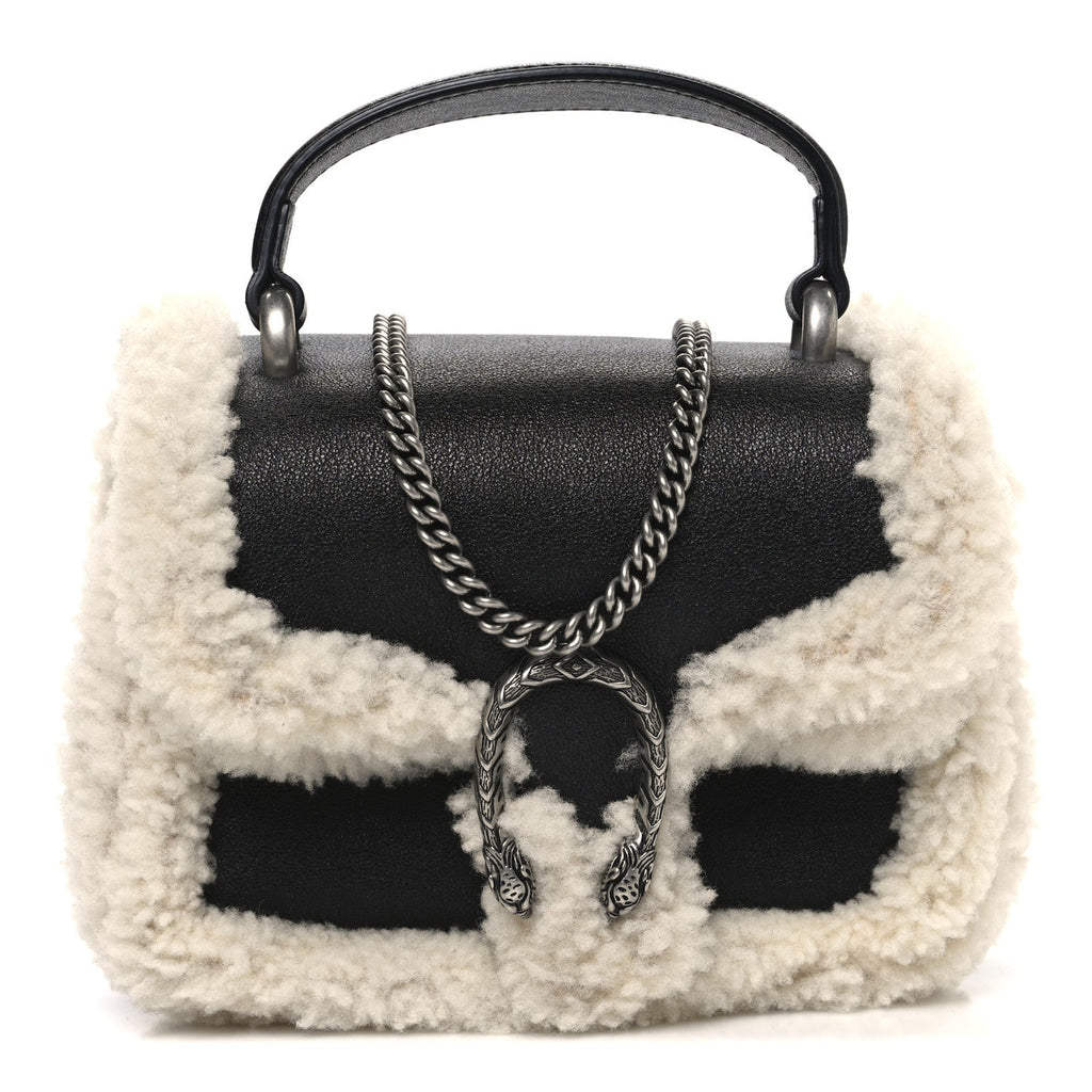 Sakai Be Green Calfskin Shearling Mini Dionysus Top Handle Bag Black product image 1, provided for visual reference and