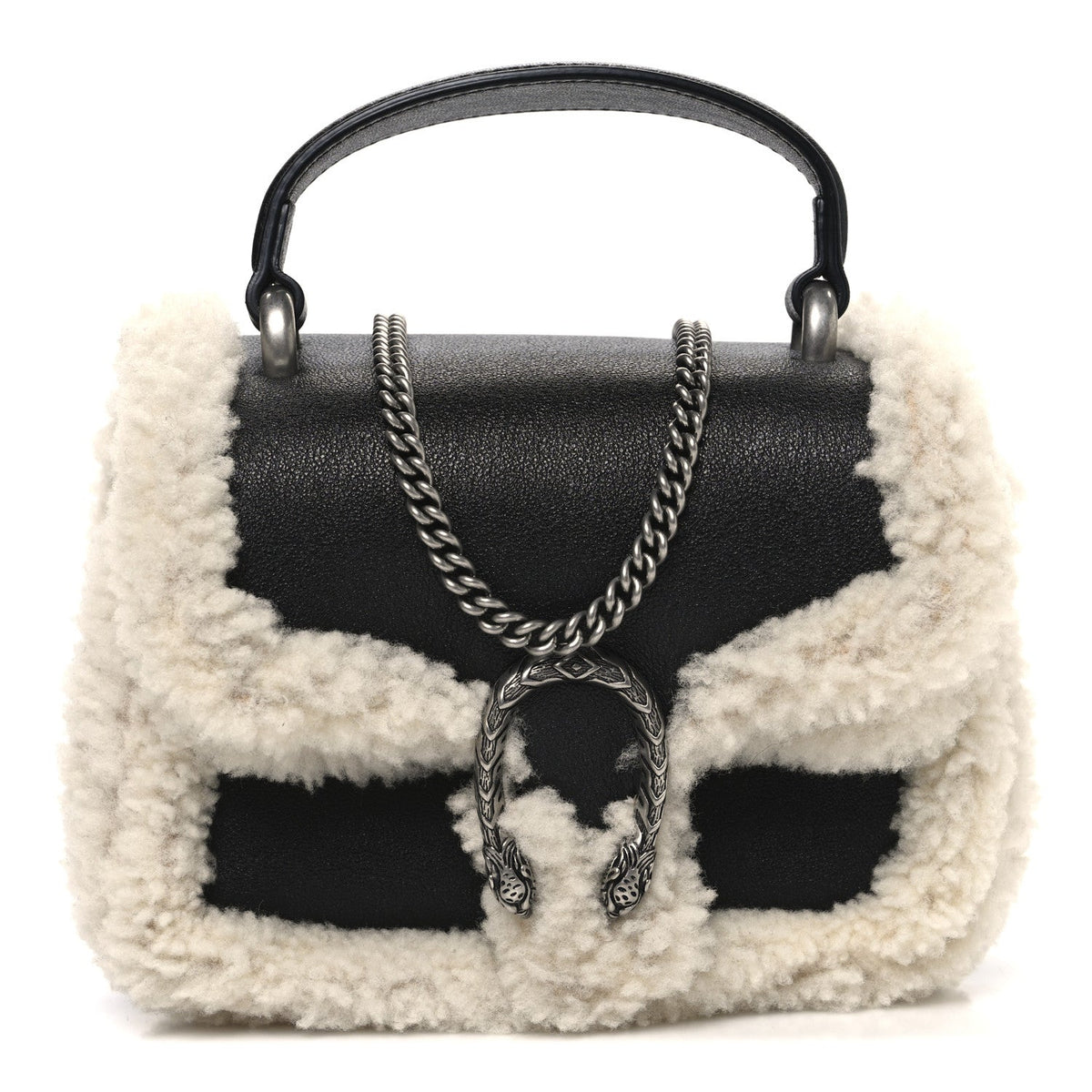 Sakai Be Green Calfskin Shearling Mini Dionysus Top Handle Bag Black product image 1, provided for visual reference and