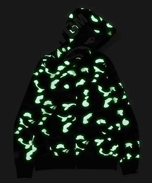 Bathing Ape Black and White Luminous Shark Coat High Quality Looped Fabric Hooded Shark Sweater product image 3, provided