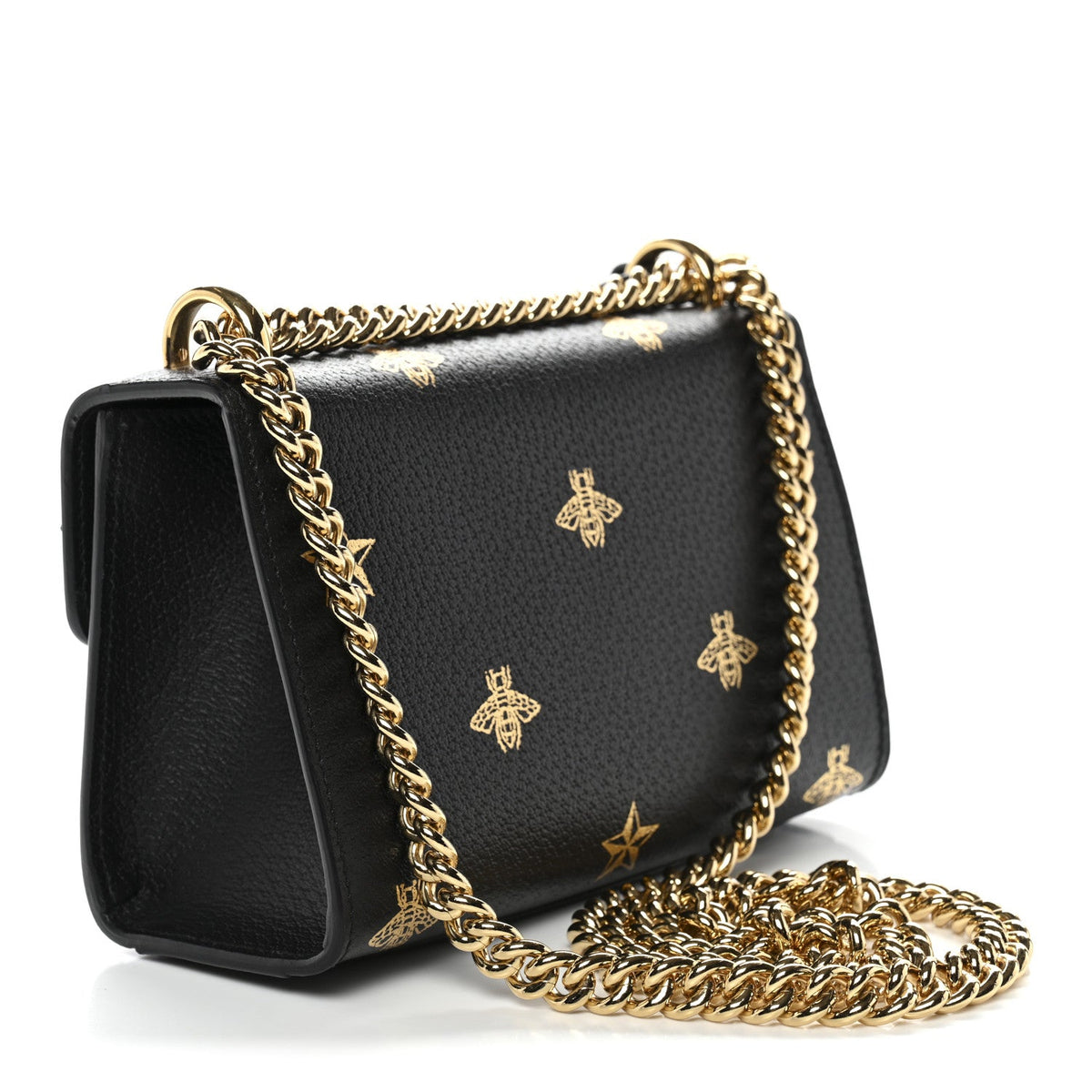 Grained Calfskin Bee Star Small Padlock Shoulder Bag Black product image 3, provided for visual reference and product detail