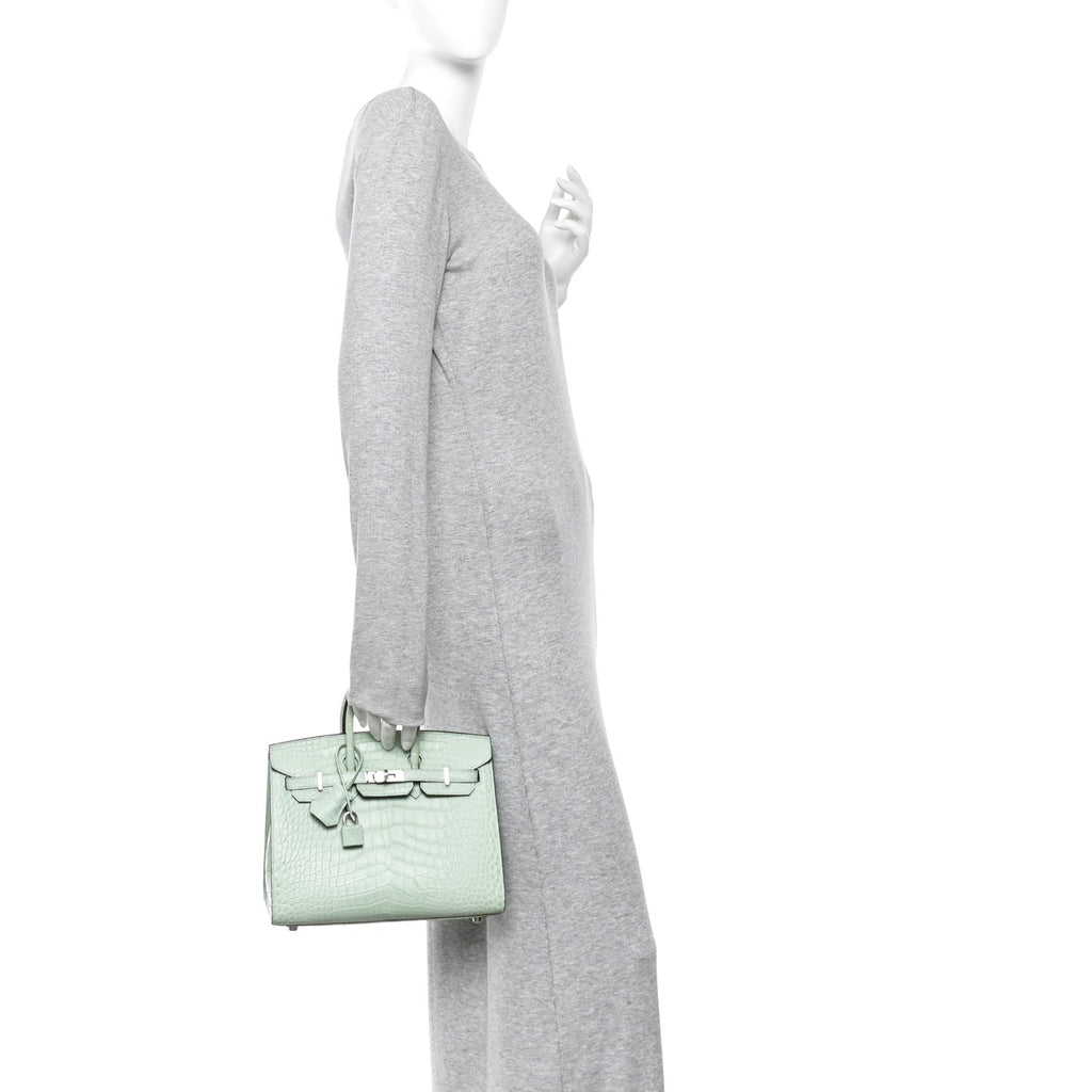Matte Alligator Birkin Sellier 25 Vert D'eau product image 2, provided for visual reference and product detail review