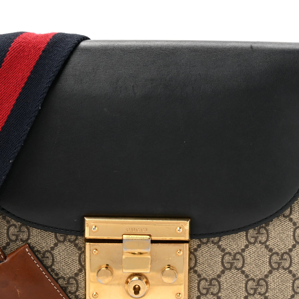 GG Supreme Monogram Web Medium Padlock Messenger Shoulder Bag Black product image 8, provided for visual reference and