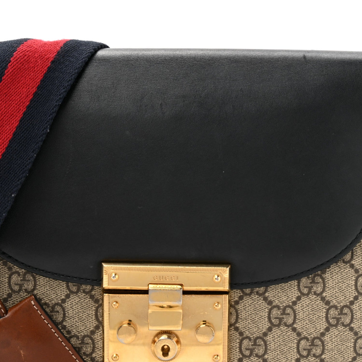 GG Supreme Monogram Web Medium Padlock Messenger Shoulder Bag Black product image 8, provided for visual reference and
