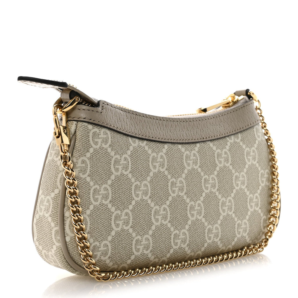 GG Supreme Monogram Textured Dollar Calfskin Web Mini Ophidia GG Handbag Beige Mystic White Oatmeal product image 3,
