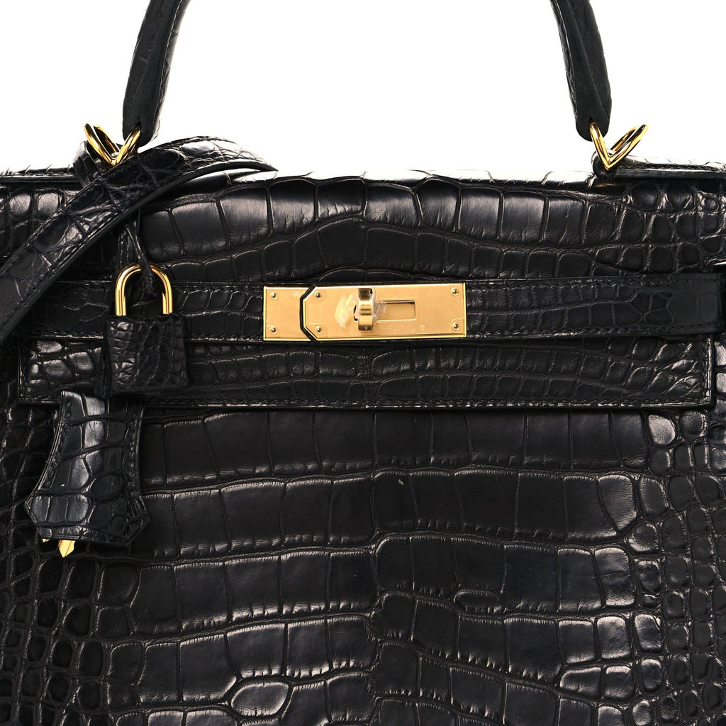 Matte Alligator Kelly Retourne 28 Black product image 8, provided for visual reference and product detail review