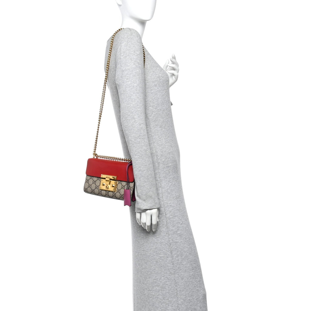 GG Supreme Monogram Calfskin Small Padlock Shoulder Bag Beige Hibiscus Red New Rosette product image 2, provided for visual