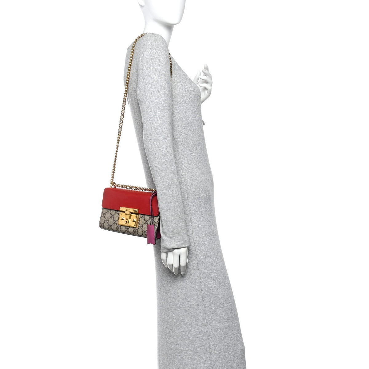 GG Supreme Monogram Calfskin Small Padlock Shoulder Bag Beige Hibiscus Red New Rosette product image 2, provided for visual