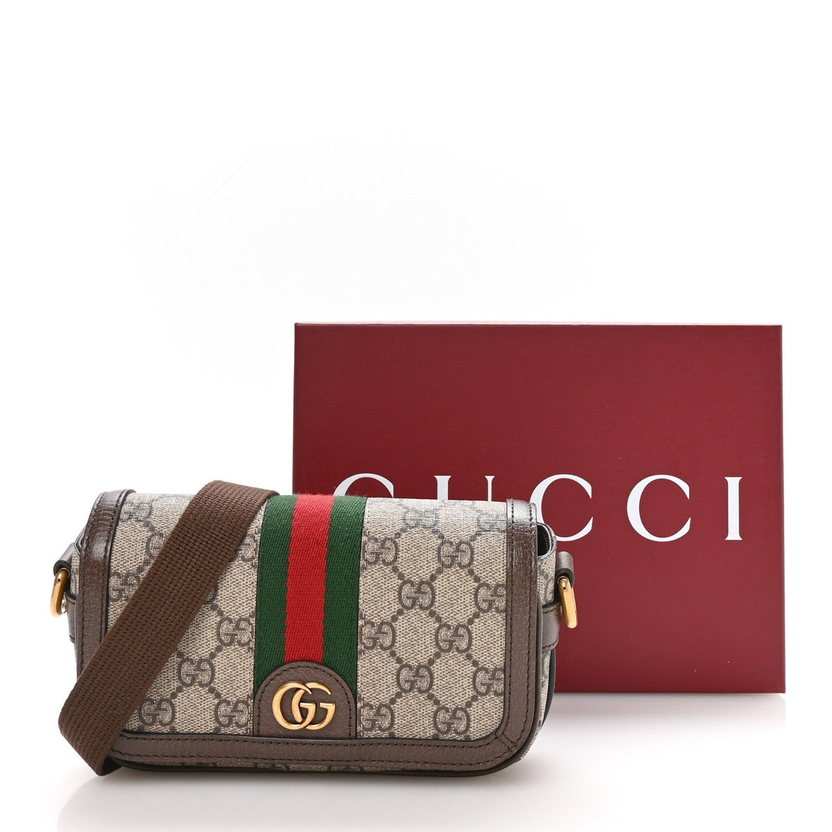 GG Supreme Monogram Web Mini Ophidia Flap Shoulder Bag Brown product image 11, provided for visual reference and product
