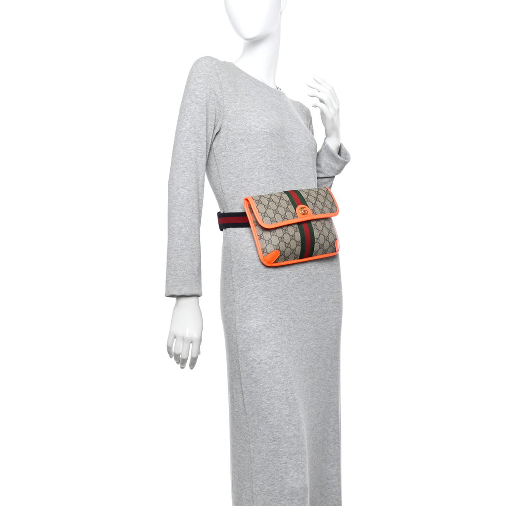 GG Supreme Monogram Web Small Ophidia Belt Bag Beige Ebony Orange Fluo product image 2, provided for visual reference and