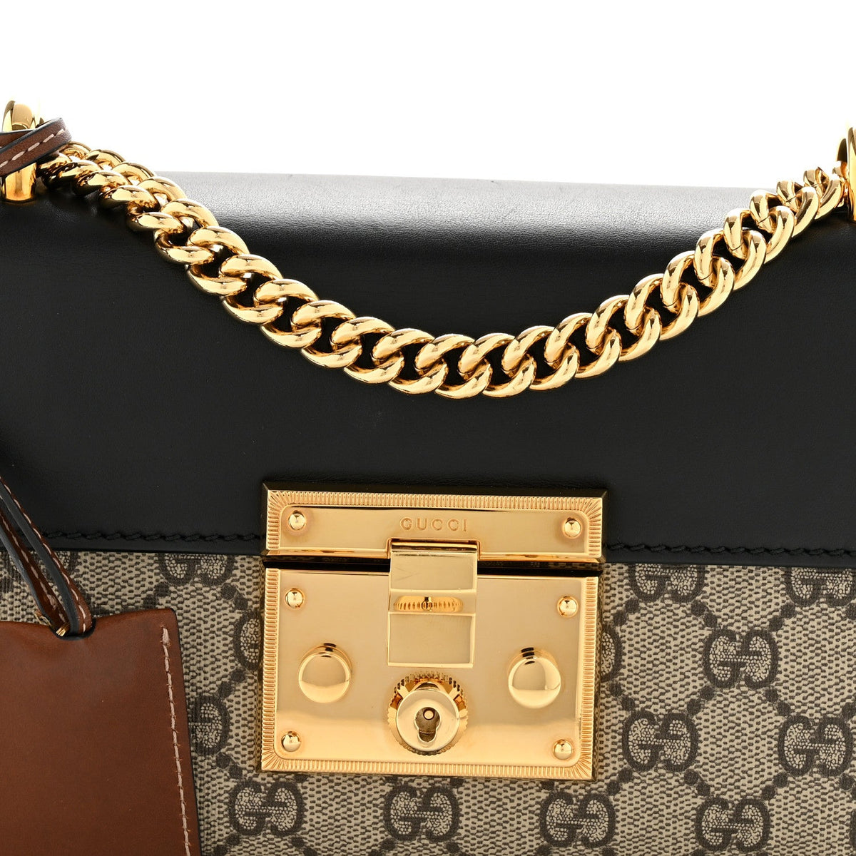 GG Supreme Monogram Calfskin Small Padlock Shoulder Bag Beige Black Cuir product image 8, provided for visual reference and