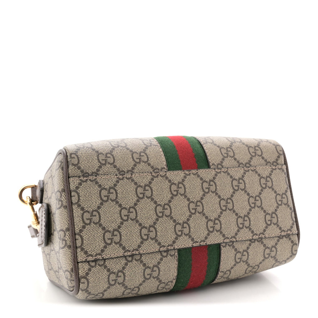 GG Supreme Monogram Textured Dollar Calfskin Web Mini Ophidia Top Handle Bag Beige Ebony New Acero product image 4, provided