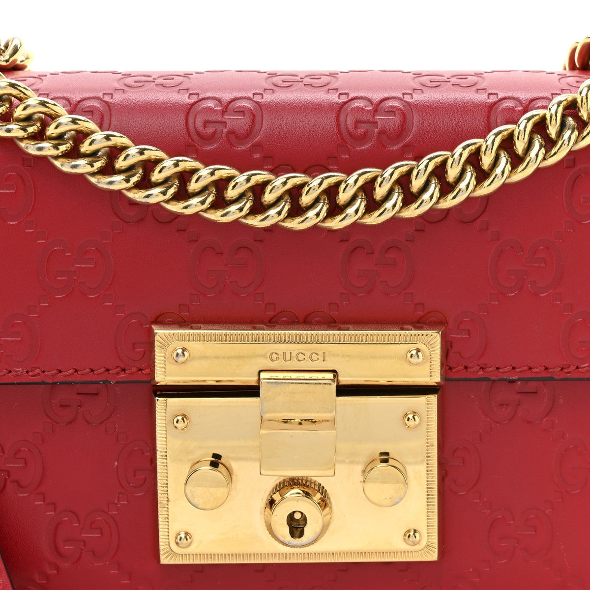 Guccissima Small Padlock Shoulder Bag Hibiscus Red product image 8, provided for visual reference and product detail review