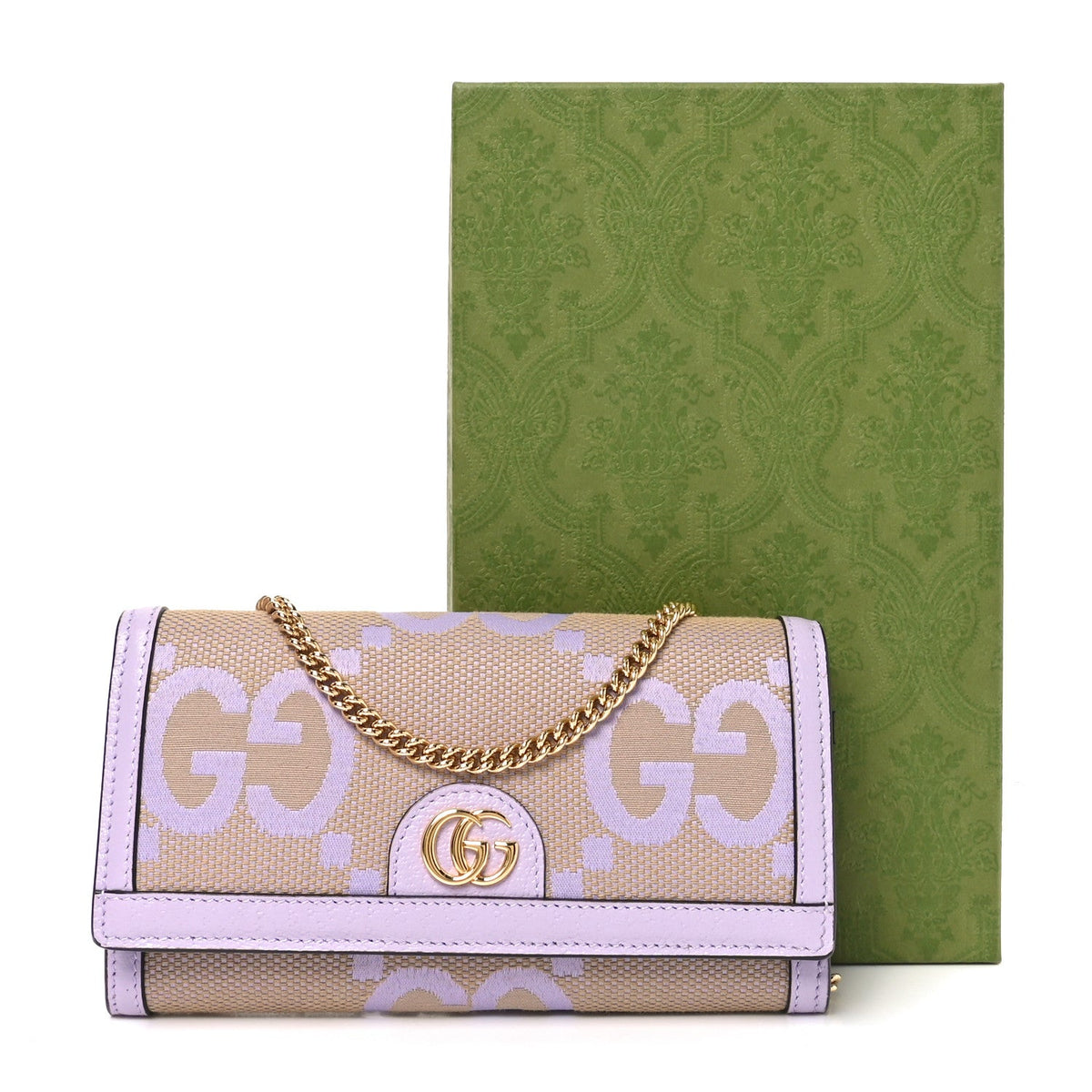 Monogram Jumbo GG Textured Dollar Calfskin Ophidia Continental Wallet On Chain Beige Lapis product image 11, provided for
