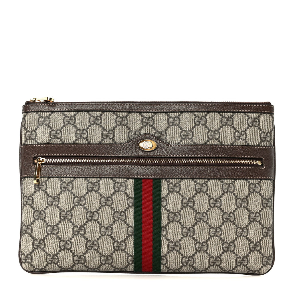 GG Supreme Monogram Large Ophidia Pouch Clutch Brown product image 1, provided for visual reference and product detail review