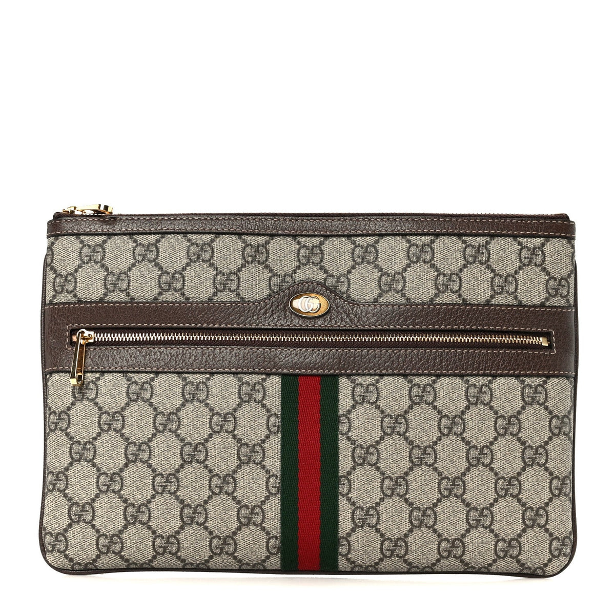 GG Supreme Monogram Large Ophidia Pouch Clutch Brown product image 1, provided for visual reference and product detail review