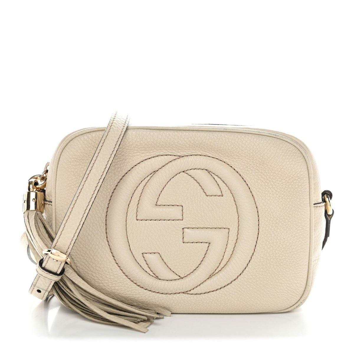 Pebbled Calfskin Small Soho Disco Bag Off White product image 1, provided for visual reference and product detail review