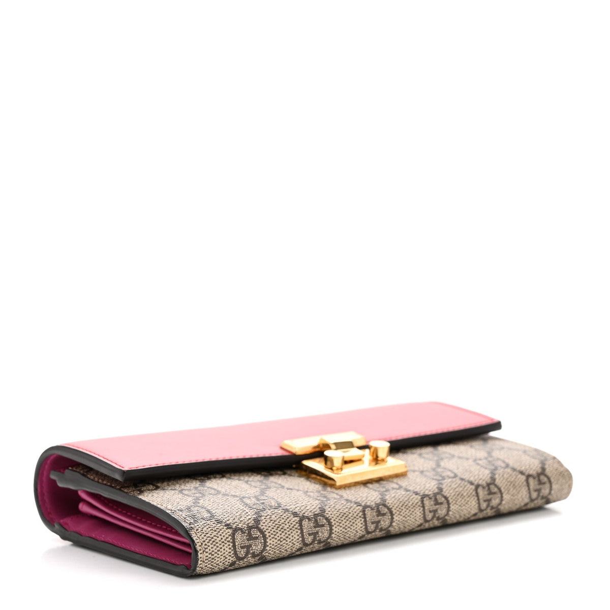 GG Supreme Monogram Moon Calfskin Padlock Continental Chain Wallet Beige Ebony Hibiscus Red New Rosette product image 4,