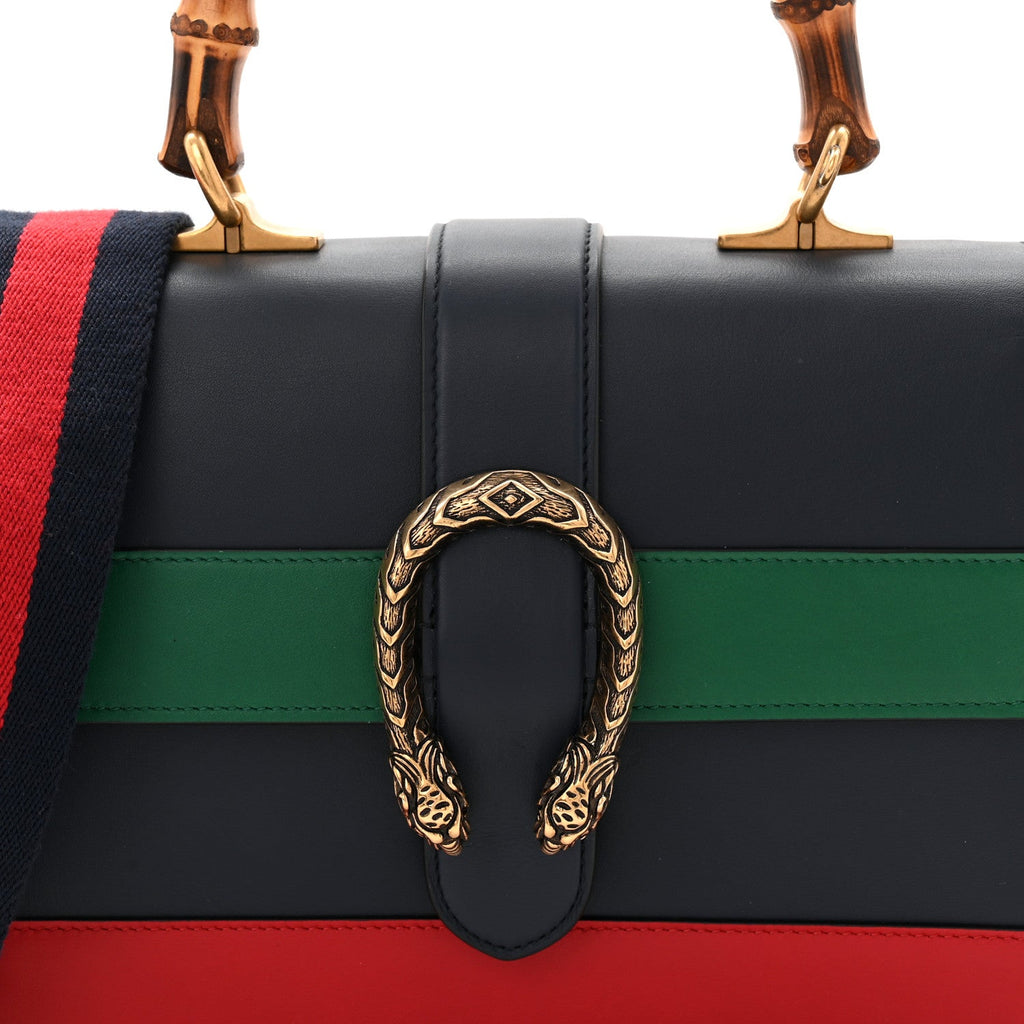 Moon Calfskin Web Medium Dionysus Bamboo Top Handle Bag Black Bright Evergreen Hibiscus Red product image 8, provided for