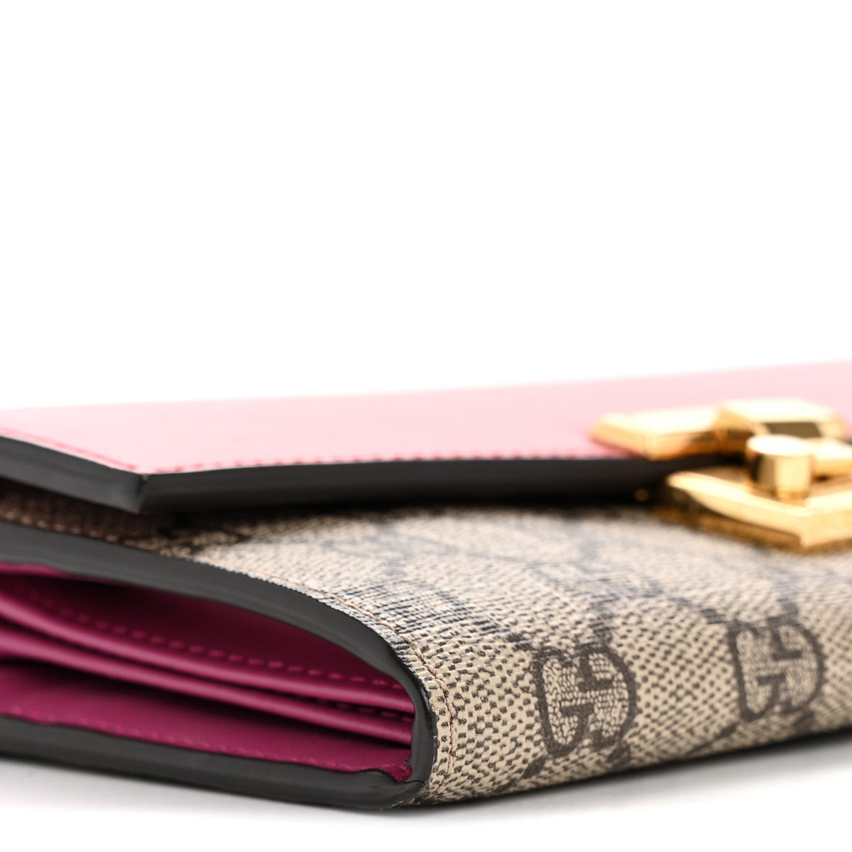 GG Supreme Monogram Moon Calfskin Padlock Continental Chain Wallet Beige Ebony Hibiscus Red New Rosette product image 9,