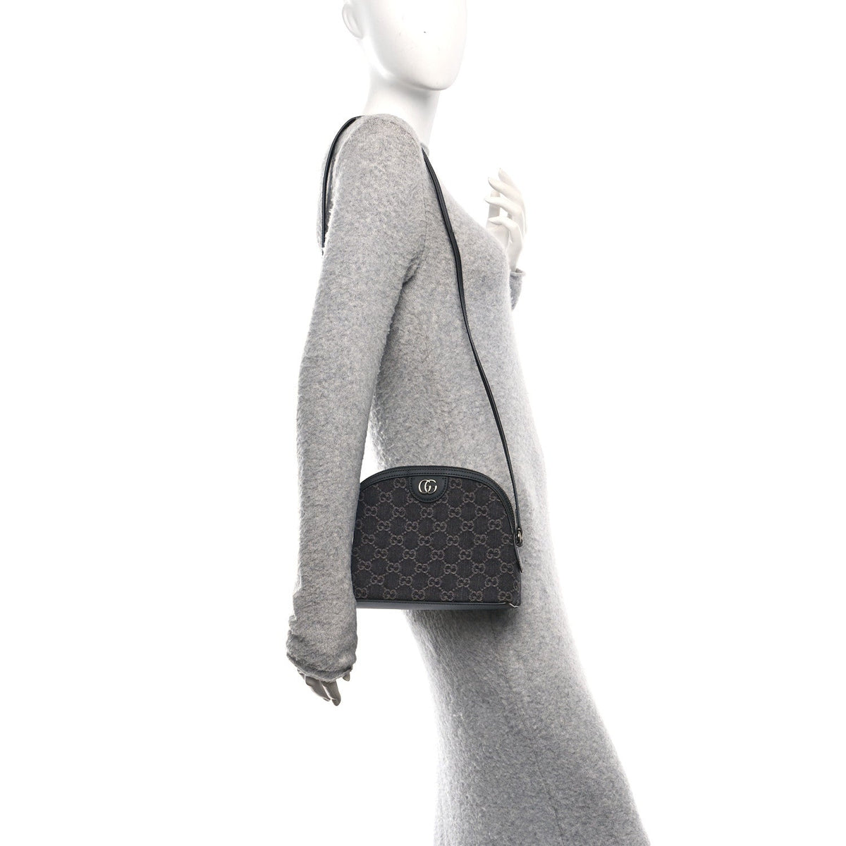 Denim Cuoio Harness GG Monogram Small Ophidia Dome Shoulder Bag Black Medium Grey product image 2, provided for visual
