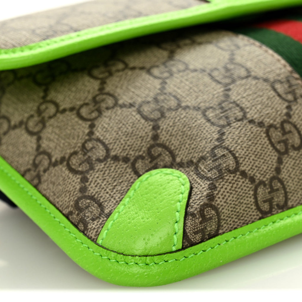 GG Supreme Monogram Web Small Ophidia Belt Bag Beige Ebony Electric Green product image 9, provided for visual reference and