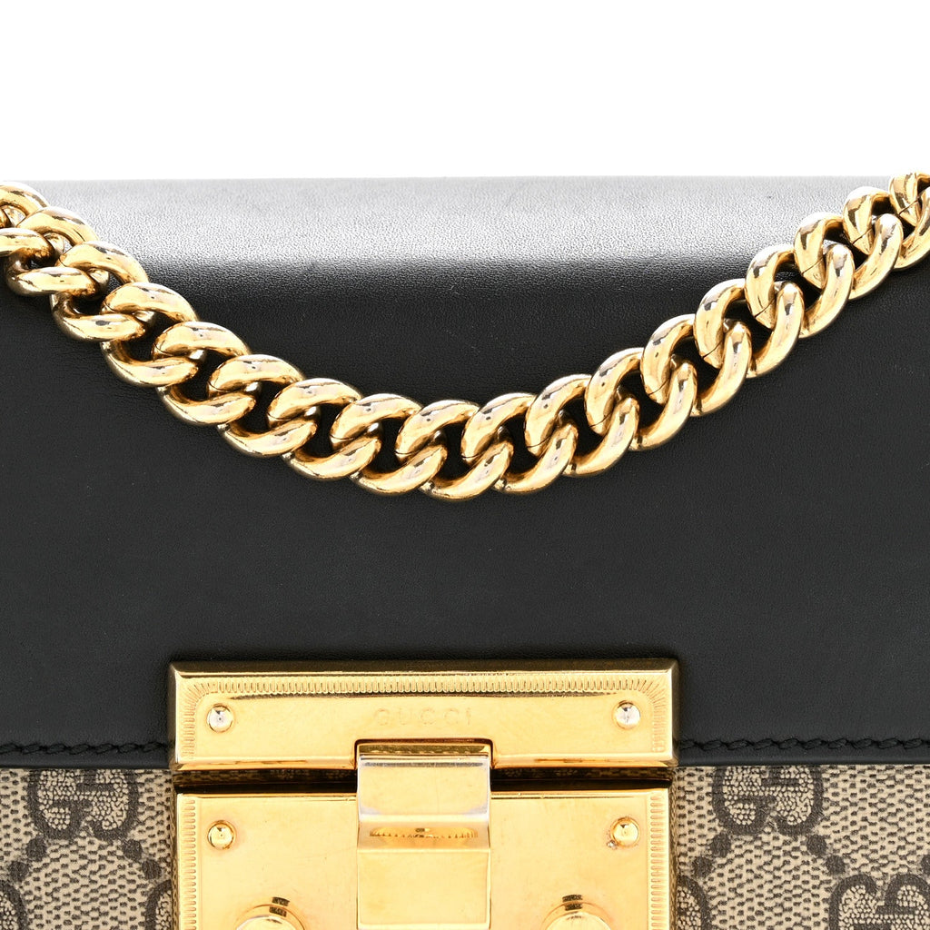 GG Supreme Monogram Calfskin Small Padlock Shoulder Bag Beige Black Cuir product image 8, provided for visual reference and