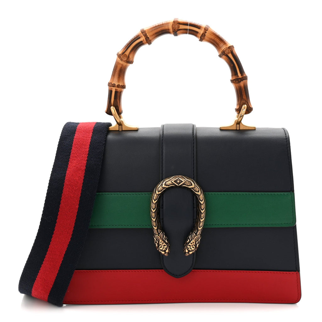 Moon Calfskin Web Medium Dionysus Bamboo Top Handle Bag Black Bright Evergreen Hibiscus Red product image 1, provided for