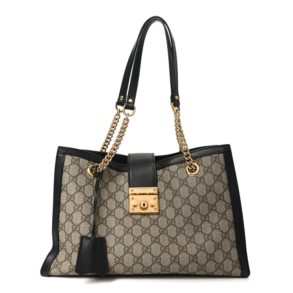 GG Supreme Monogram Medium Padlock Tote Black product image 1, provided for visual reference and product detail review